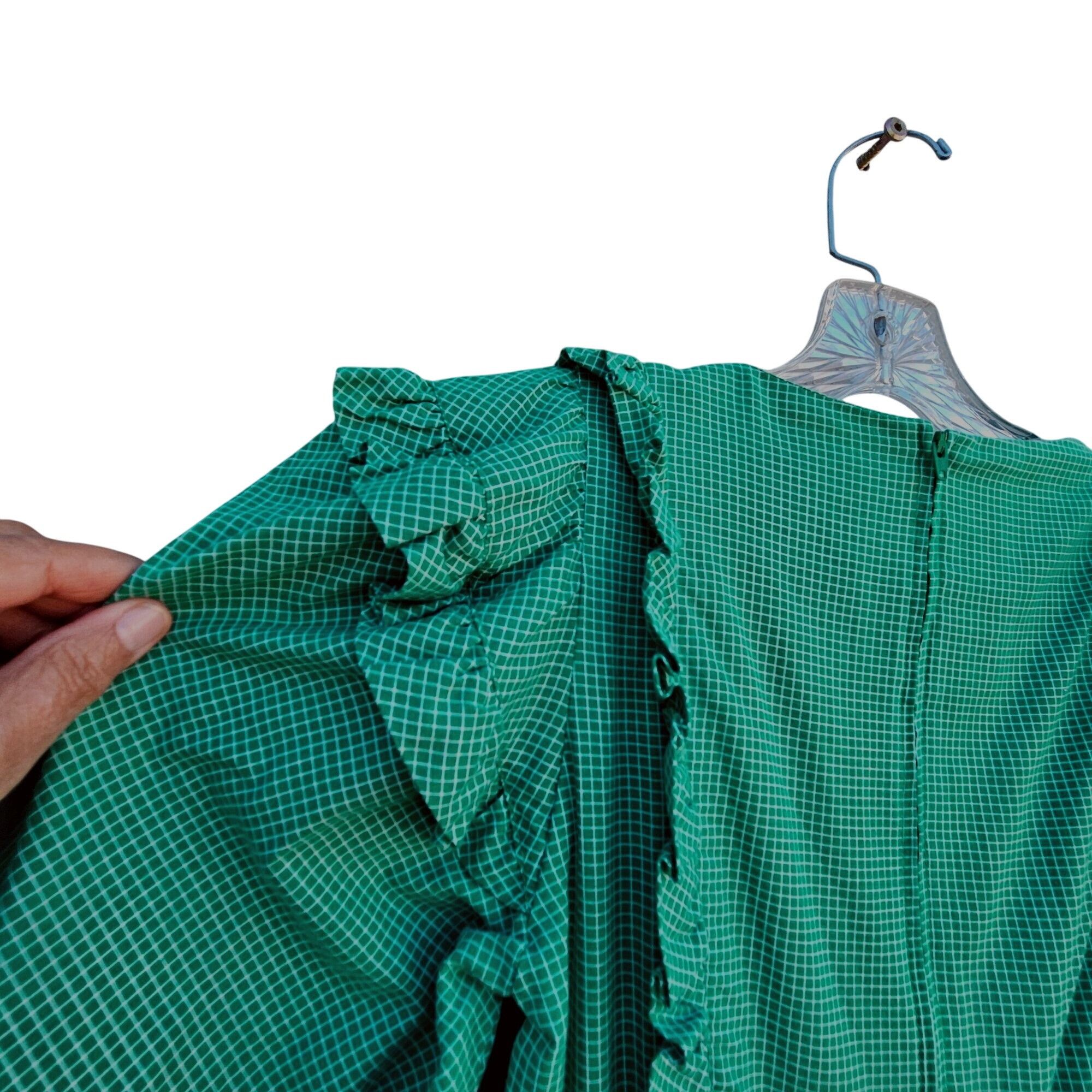 Vintage 1980s Belle France Kelly Green Prairie Dress Cotton Ruffle M Size S / US 4 / IT 40 - 14 Thumbnail