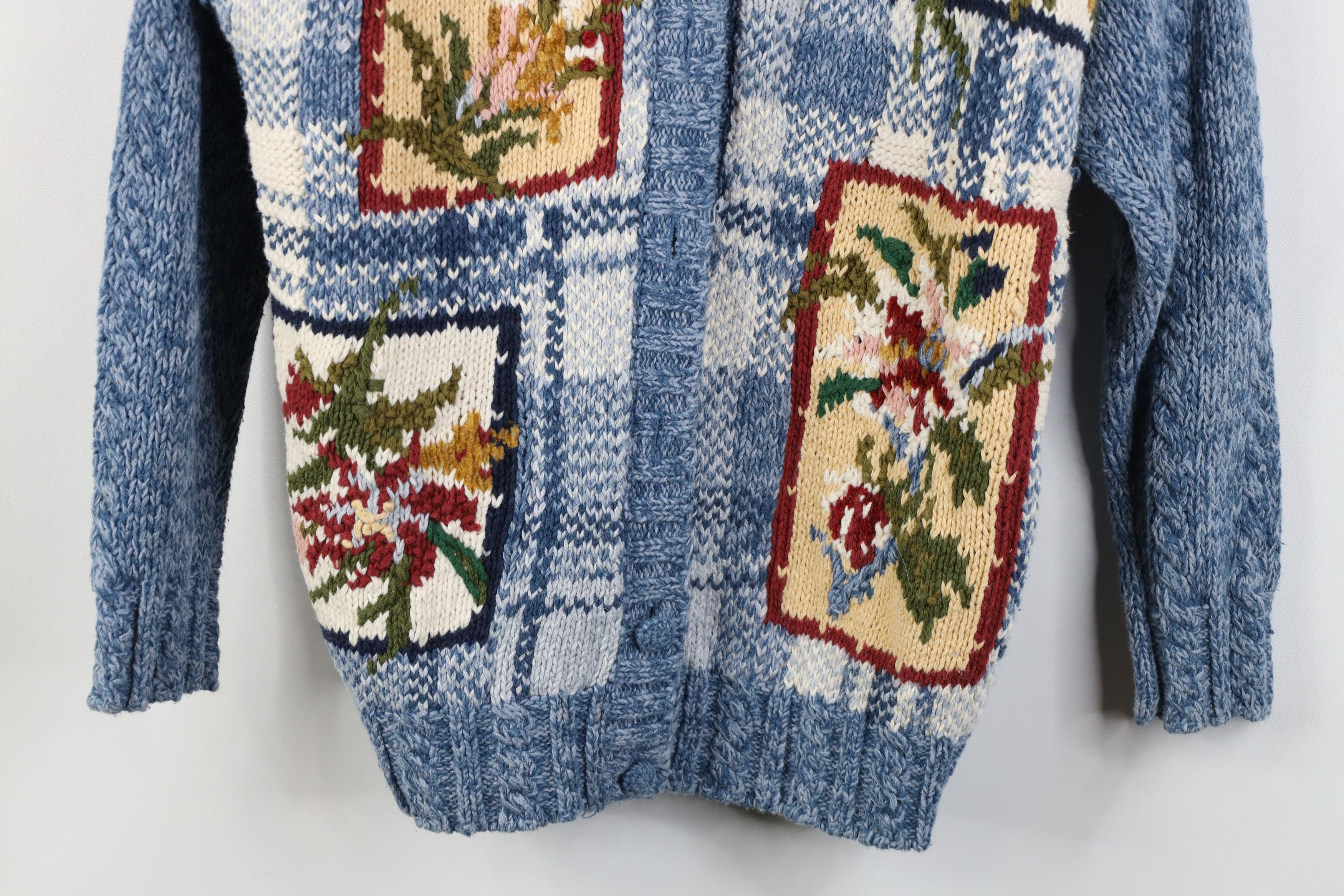 Vintage Vintage 90s Streetwear Embroidered Flower Cardigan Sweater Size M / US 6-8 / IT 42-44 - 3 Thumbnail