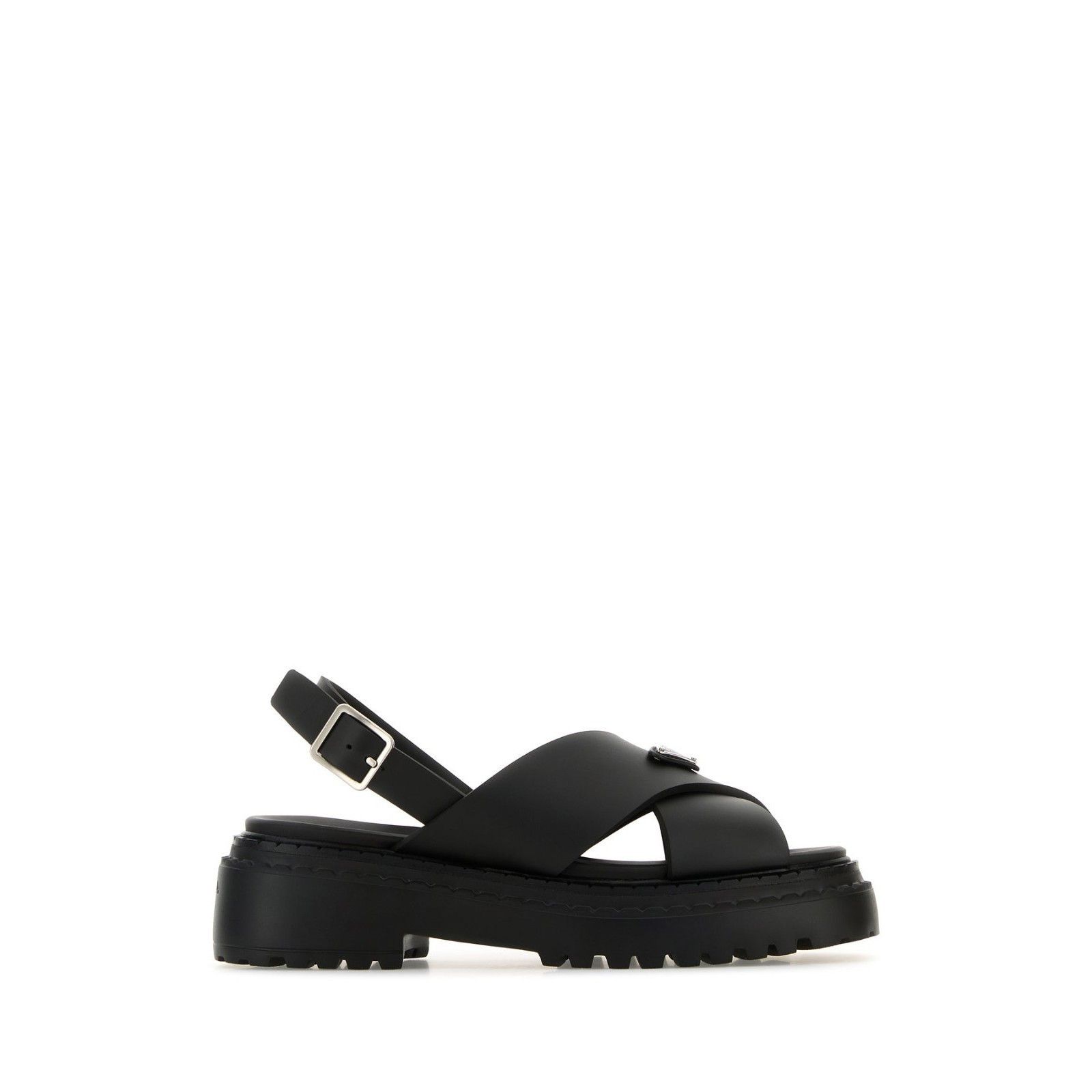 Prada PRADA Triangle Black Leather Sandals New & Authentic (Women' Size US 10 / IT 40 - 1 Thumbnail