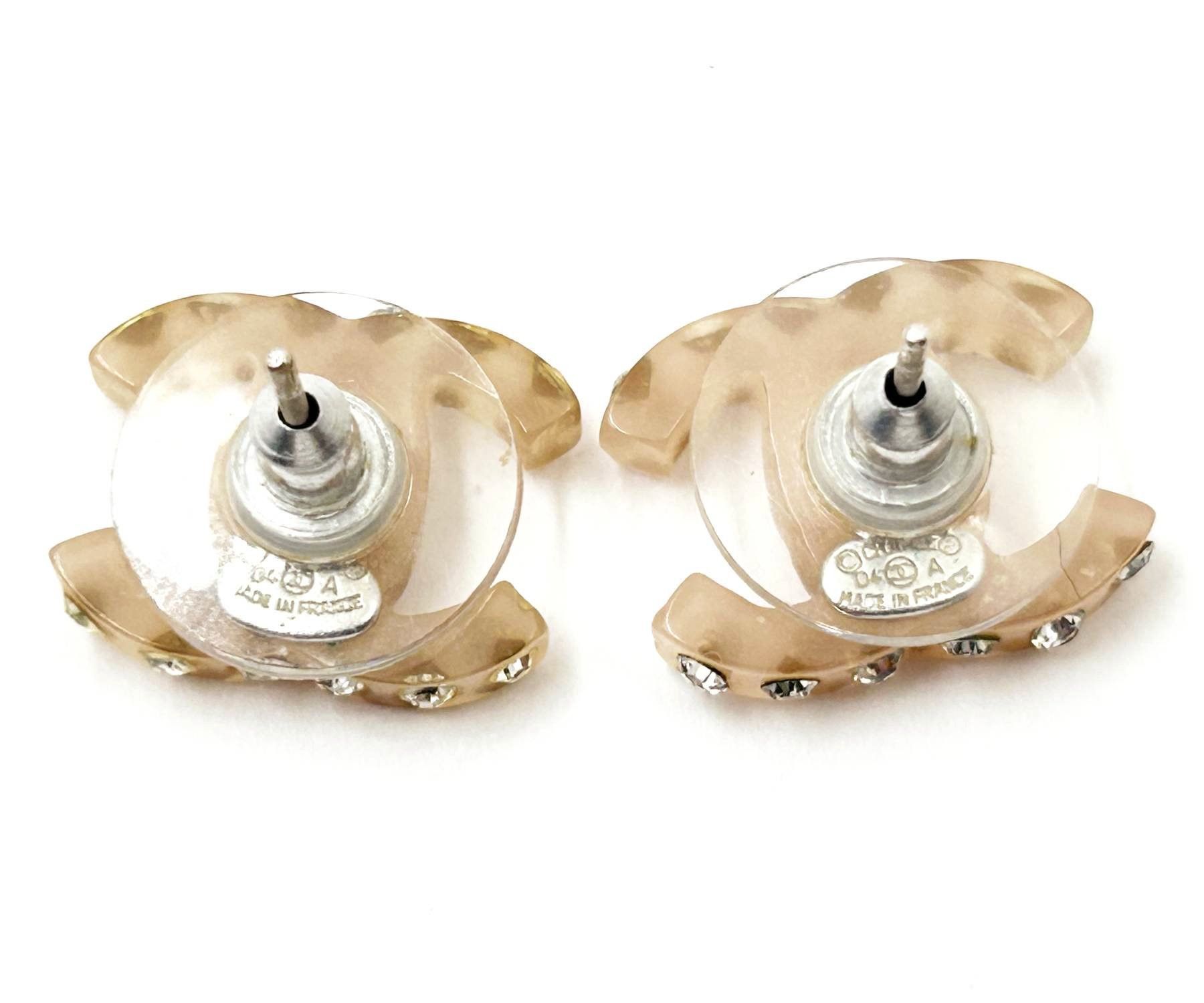 Chanel Chanel Pale Pink CC All over Crystal Piercing Earrings Size ONE SIZE - 4 Thumbnail