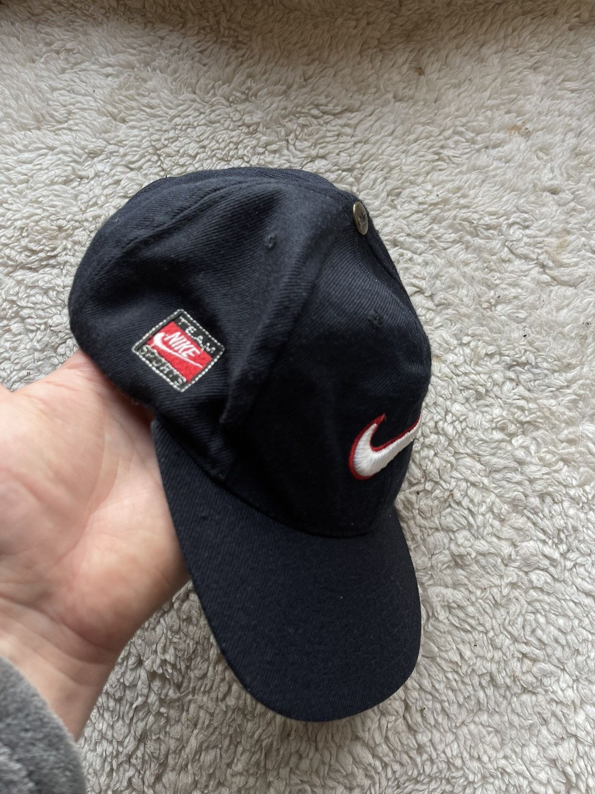 Nike × Vintage 1980’s Nike Team Rare Black vintage cap swoosh back Size ONE SIZE - 5 Thumbnail