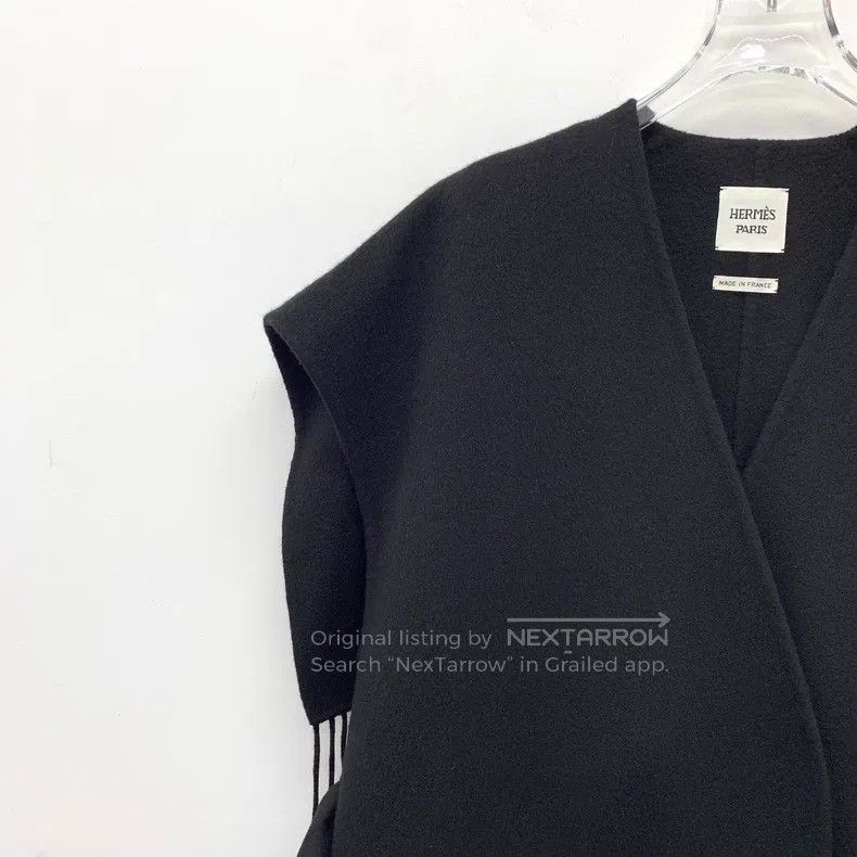 Hermes Hermes Black Cashmere Fringe Sleeveless Belted Coat Jacket Size XXS / US 00 / IT 34 - 3 Thumbnail