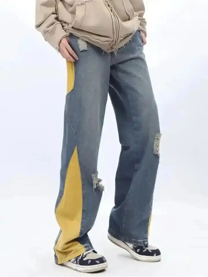 Japanese Brand Y2K Fashion Contrast Color Spliced Baggy Ripped Jeans Size US 32 / EU 48 - 1 Thumbnail
