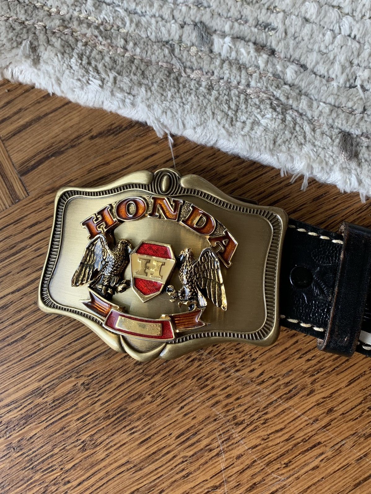 Tony Lama × Vintage 1970s Honda Tooled Leather Belt Vintage Tony Lama 38 Motor Size ONE SIZE - 8 Thumbnail