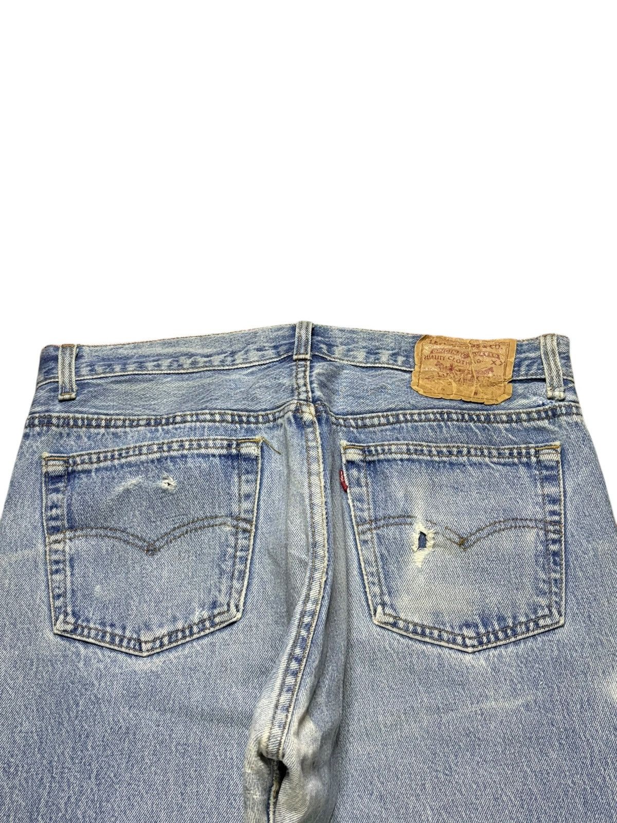 LVC × Levi's × Levi's Vintage Clothing Vintage 90s Levis Button S Mud Wash Distressed Rip Jeans Size US 33 - 8 Thumbnail