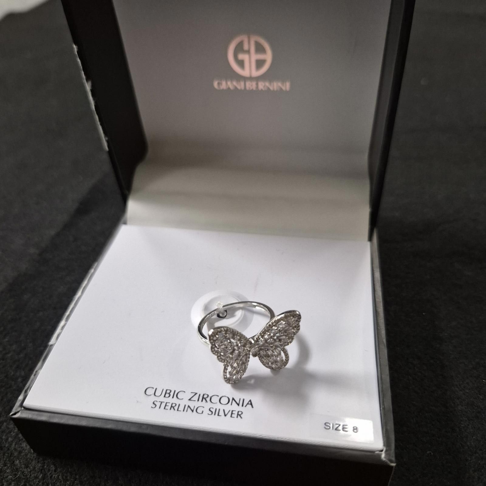 Macys Cubic Zirconia Baguette Butterfly Ring Sterling Silver Size8 Size ONE SIZE - 2 Thumbnail