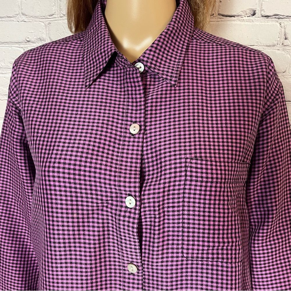 Chicos Chico's Design Silk Purple Plaid 3/5 Sleeve Shirt Size 1 US Size M / US 6-8 / IT 42-44 - 2 Thumbnail