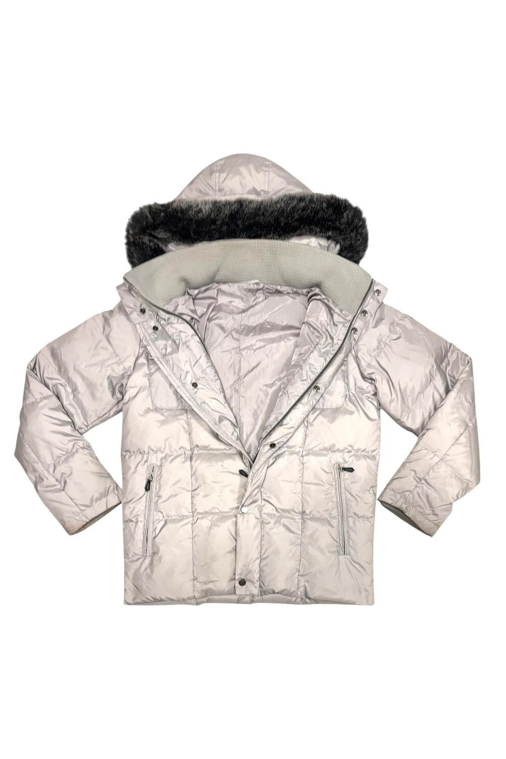 Japanese brand white faux fur hood down puffer jacket
