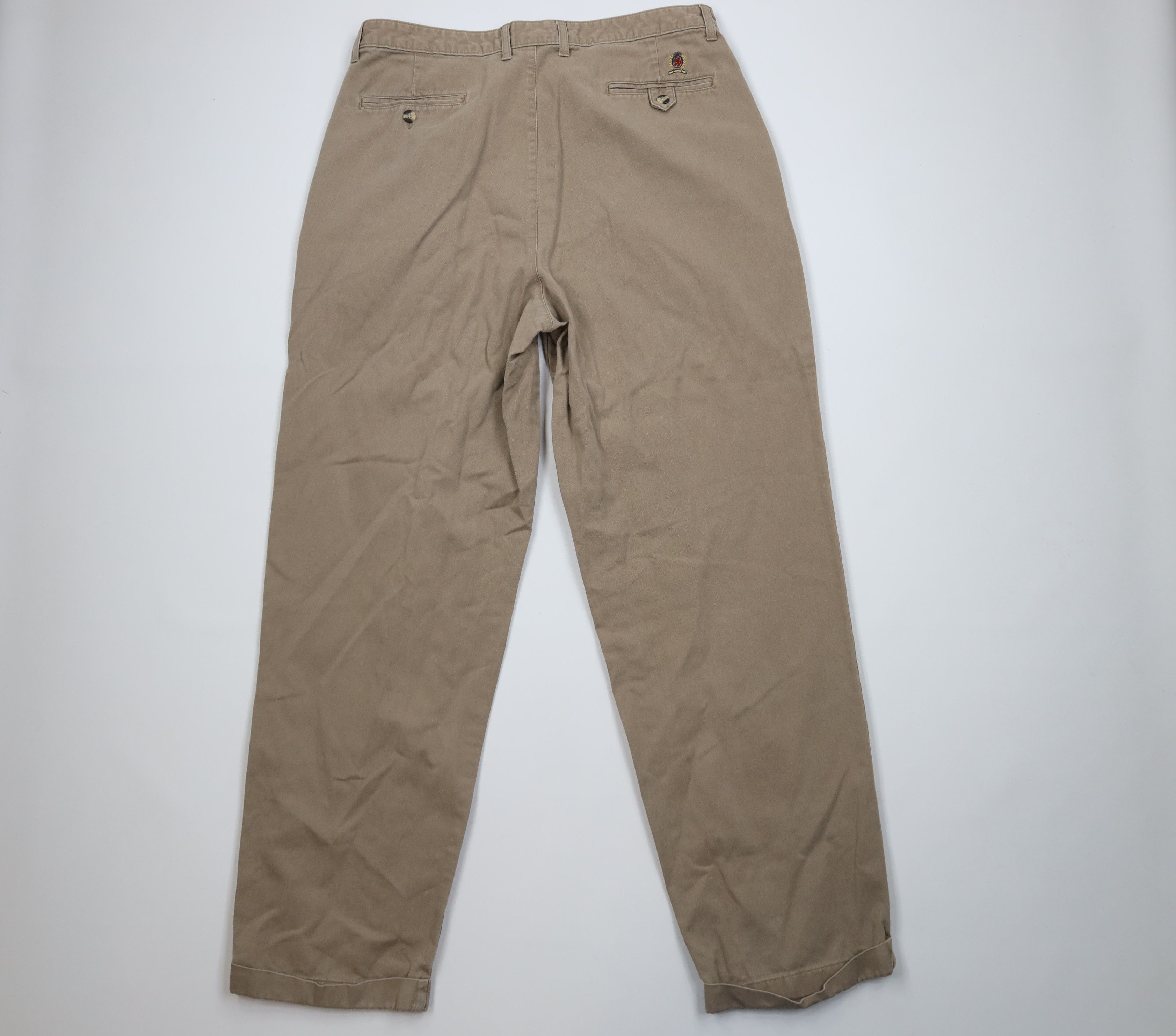 Tommy Hilfiger Vintage 90s Tommy Hilfiger Cuffed Wide Leg Chino Pants Beige Size US 36 / EU 52 - 7 Thumbnail