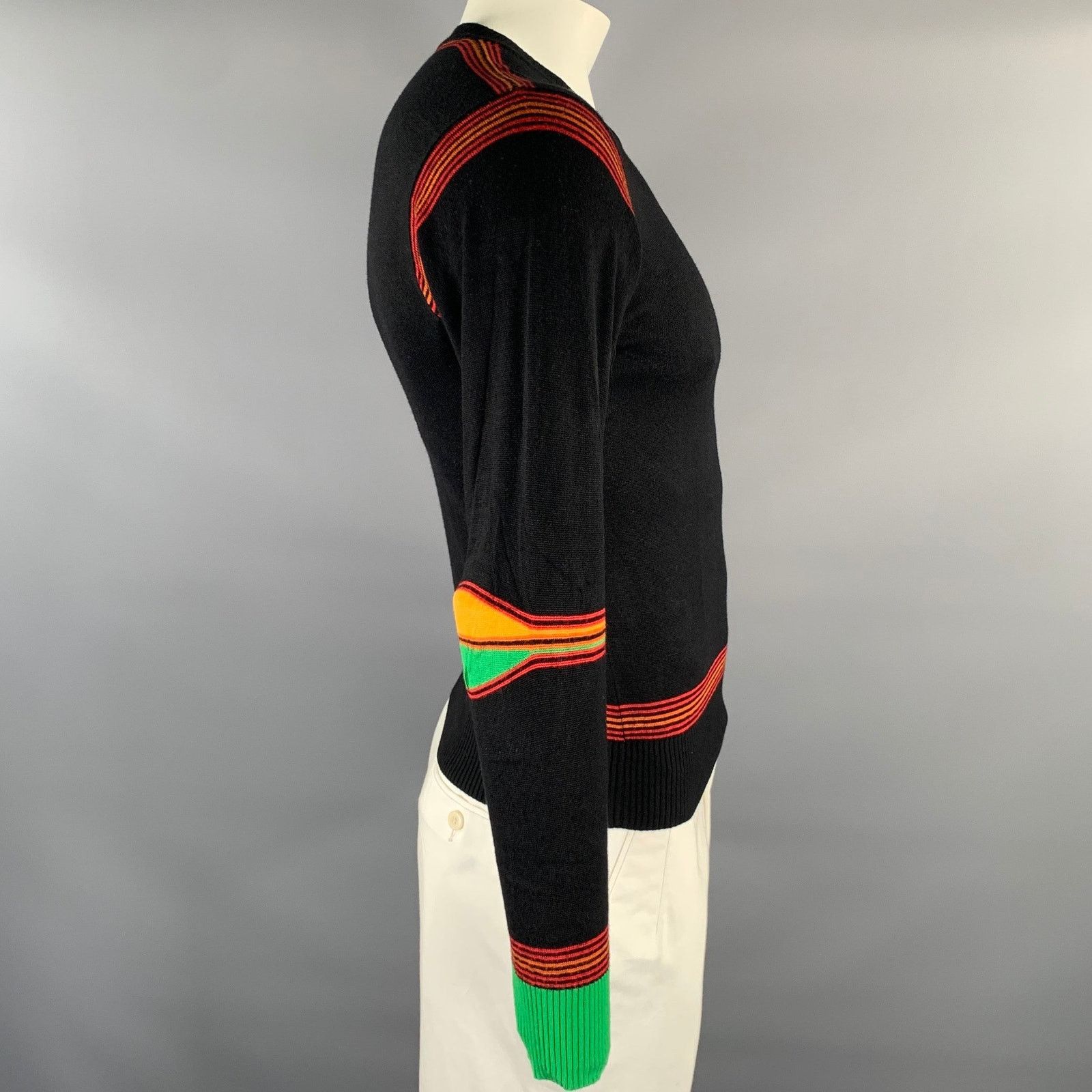 Paul Smith PAUL SMITH Black Multi-Color Stripe Bamboo Cashmere Pullover Size US L / EU 52-54 / 3 - 3 Thumbnail