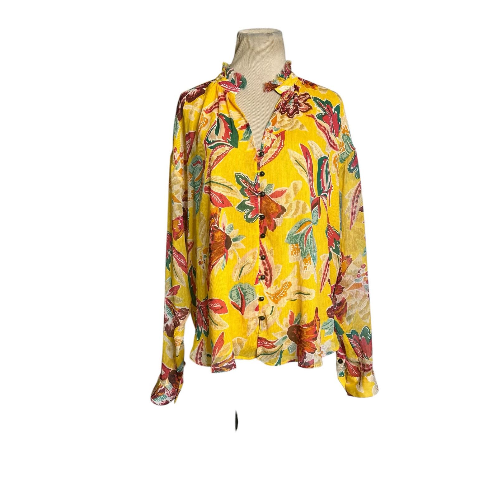 Anthropologie Pilcro yellow floral long sleeves blouse size 1X Size XL / US 12-14 / IT 48-50 - 17 Thumbnail