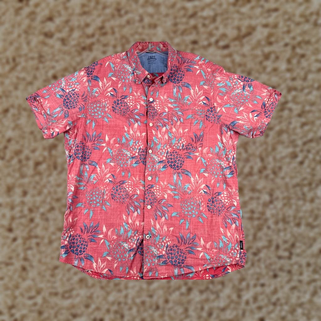 Izod IZOD Saltwater Shirt Mens Large Pink Floral Pineapple All Over Print Inside Out Size US L / EU 52-54 / 3 - 1 Thumbnail