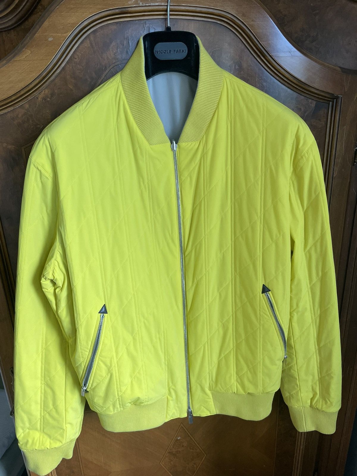 Hermes HERMES REVERSIBLE BOMBER GREY YELLOW POLYESTER PADDED QUILT Size US L / EU 52-54 / 3 - 6 Thumbnail
