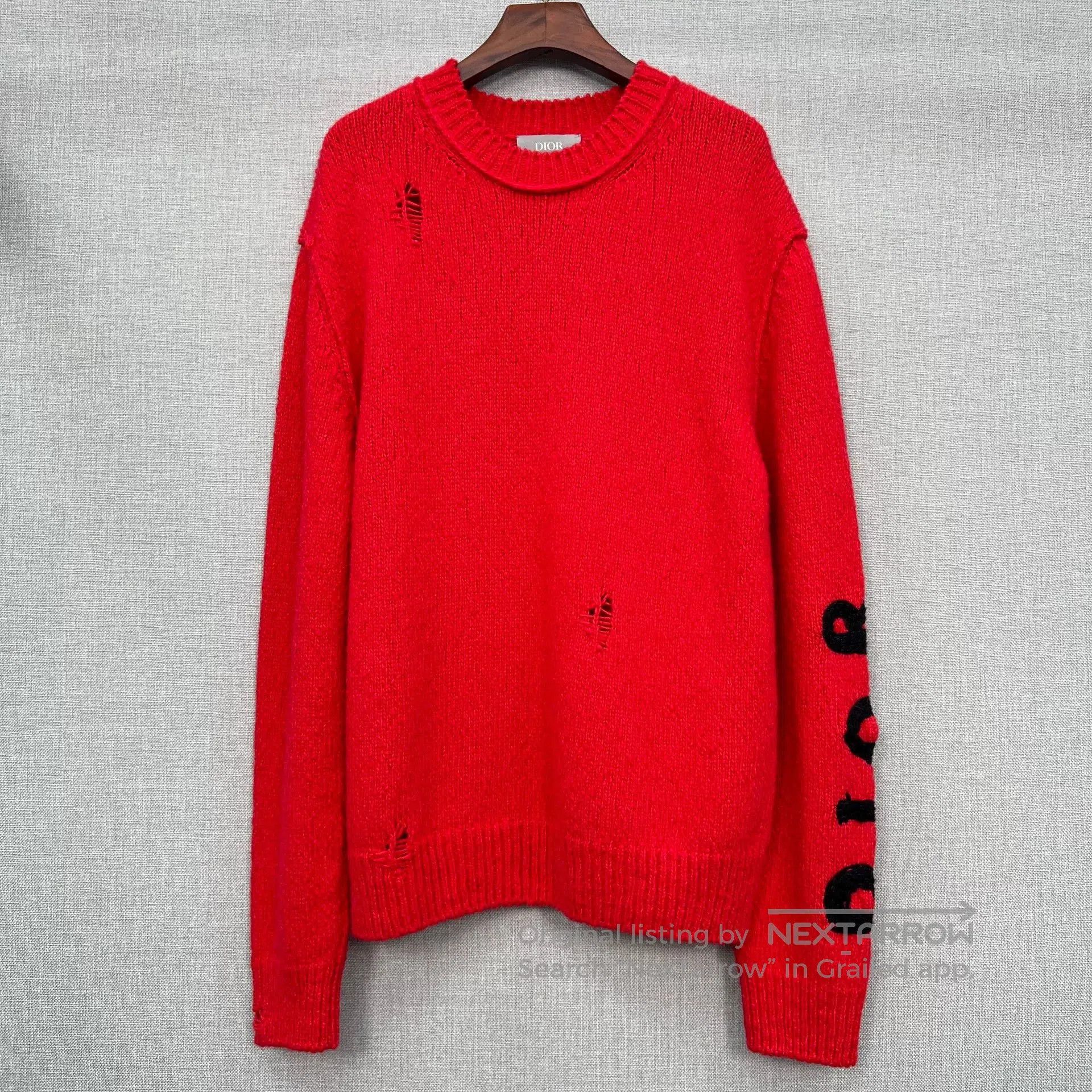 Dior Dior Red Embroidered Logo Flocked Dinosaur Sweater. Size US L / EU 52-54 / 3 - 2 Thumbnail