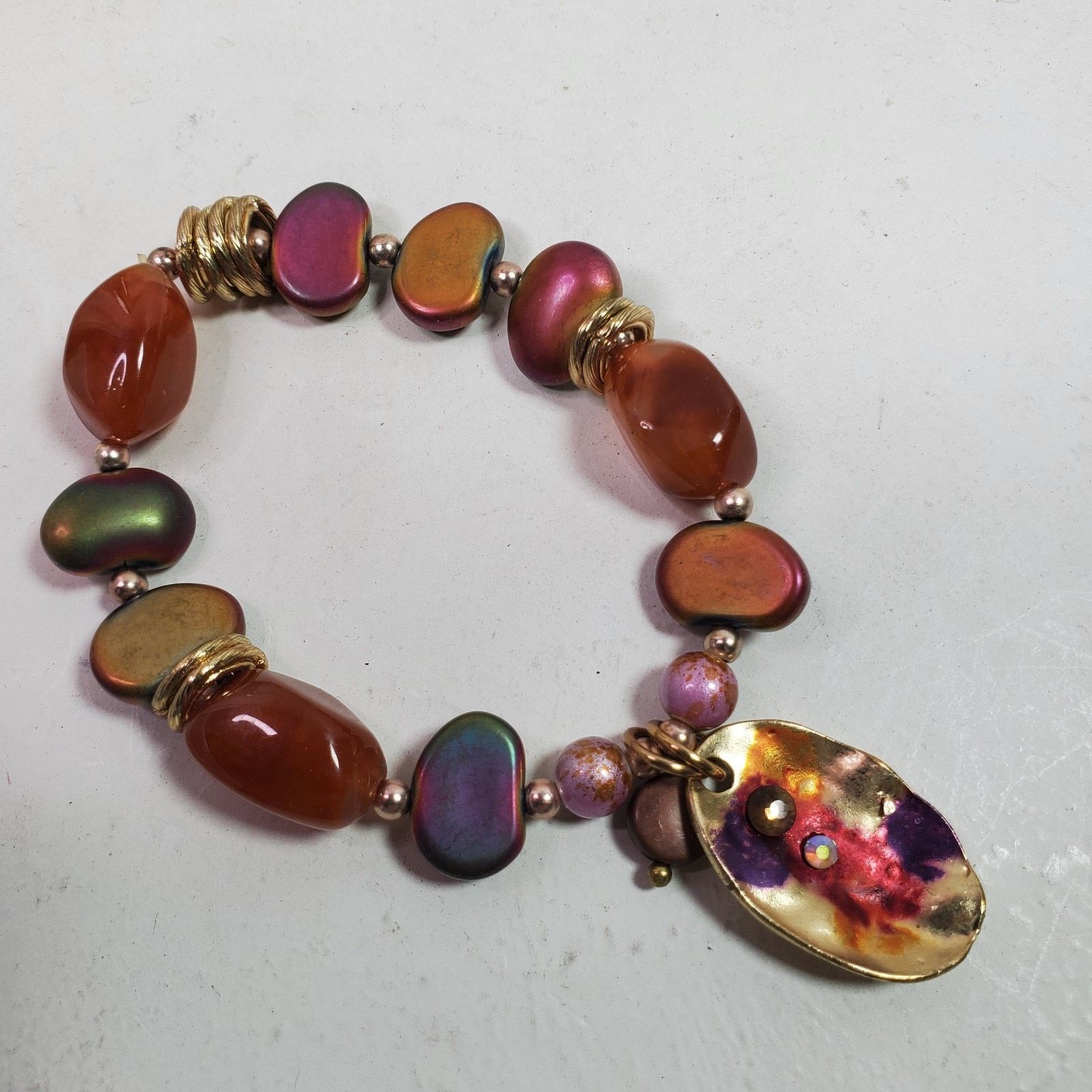 The Unbranded Brand Casual Career Stretchy Bracelet Purple Orange Bead NOS Size ONE SIZE - 2 Thumbnail