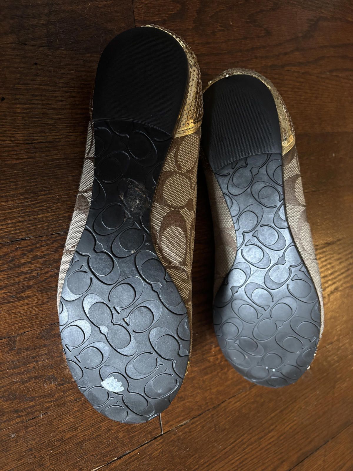 Coach Coach Women's Brown Signature Flats with Gold Sequin Toe Size US 7.5 / IT 37.5 - 5 Thumbnail