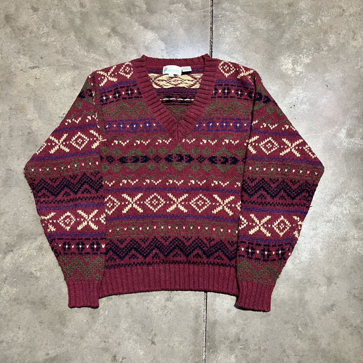 Vintage Vintage Fair Isle Sweater V Neck Wool Blend 90s Patterned Size US L / EU 52-54 / 3 - 4 Thumbnail