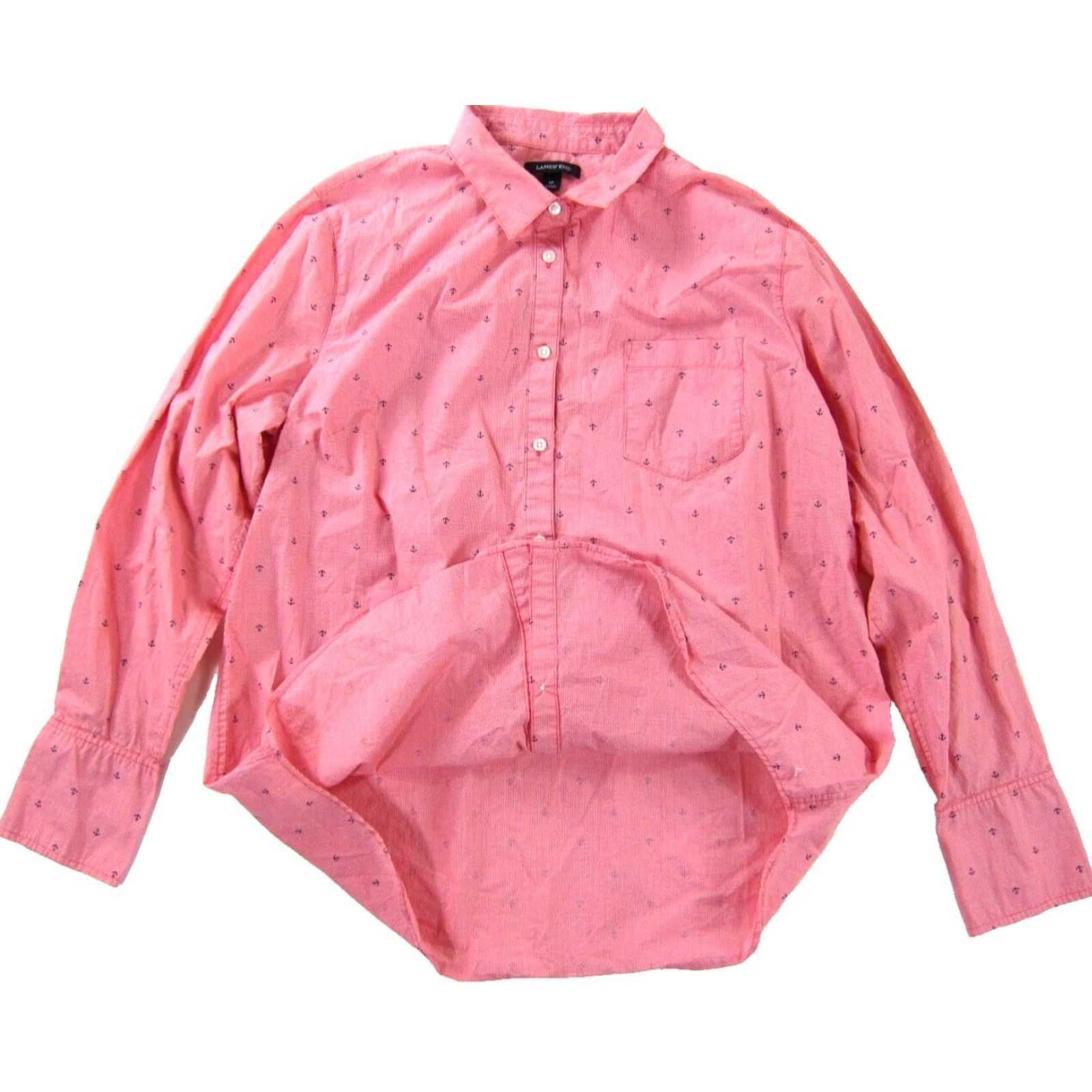 Lands' End Lands' End Pink Plaid Blue Anchor Cotton Collar Button Up Long Sleeve Blouse 18 Size XXL / US 16-18 / IT 52-54 - 5 Thumbnail