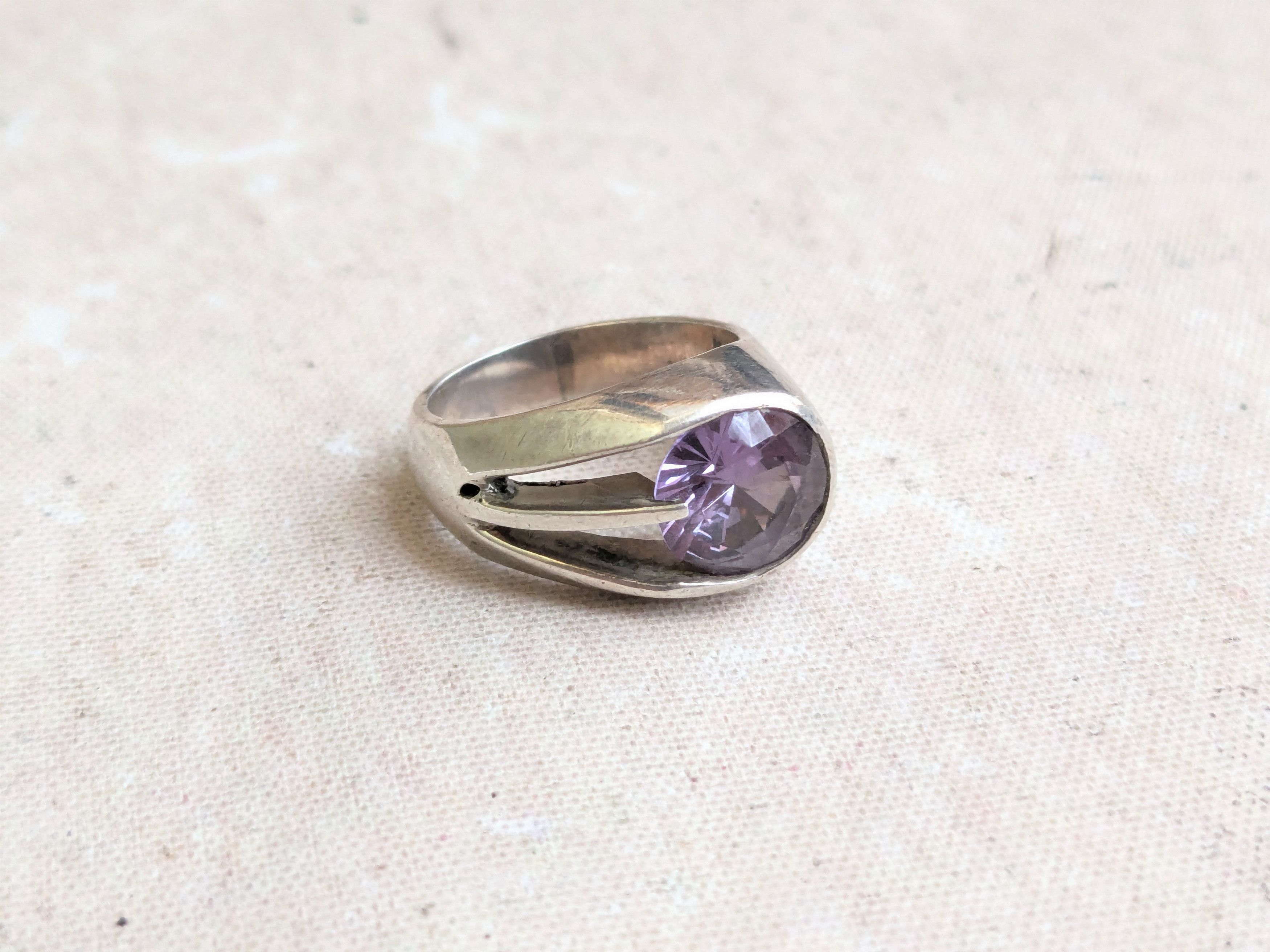 Vintage Sterling Silver Ring Purple Amethyst 7.75 Art Deco