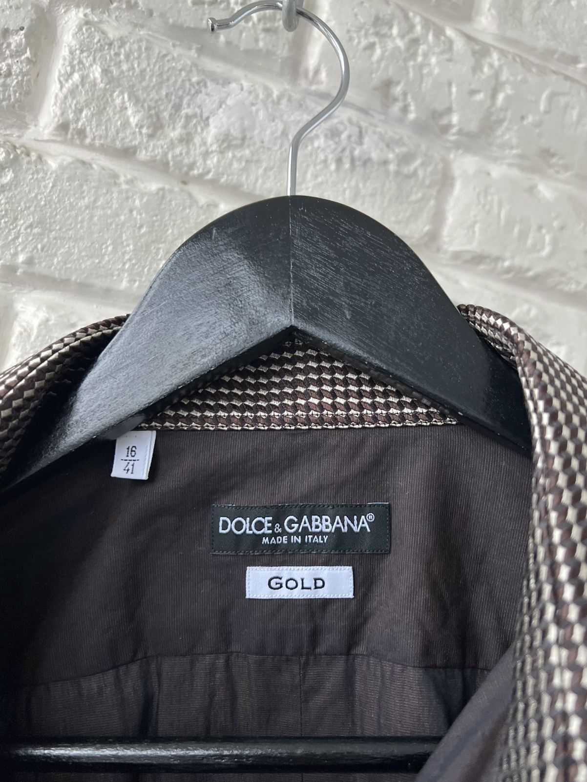 Dolce & Gabbana Dolce&Gabbana Brown Cotton/Silk Gold Line Button Shirt Size US M / EU 48-50 / 2 - 3 Thumbnail