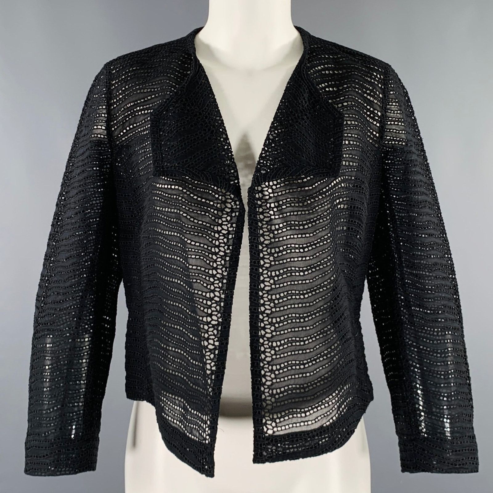 Akris AKRIS Size 6 Black Cotton Eyelet Open Front Jacket Blazer Size M / US 6-8 / IT 42-44 - 1 Thumbnail