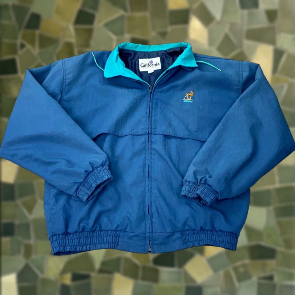 Vintage California Jacket Mens XL Blue Windbreaker Moose Embroidered Size US XL / EU 56 / 4 - 1 Thumbnail
