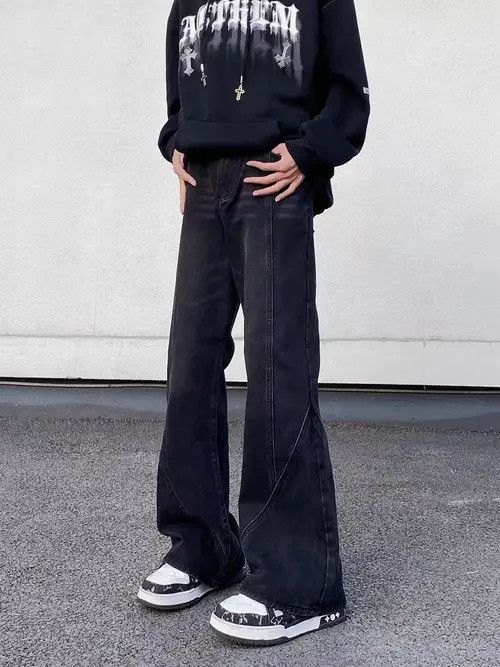 VIBE High Street Vintage Washed Spliced Micro Flare Jeans Size US 34 / EU 50 - 6 Thumbnail