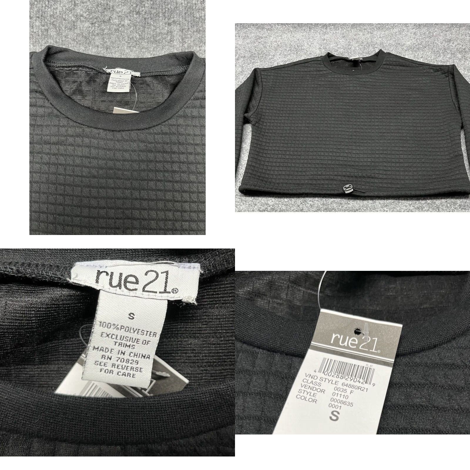 Vintage Rue21 Cropped Sweatshirt Womens S Black Long Sleeve Quilted New Size S / US 4 / IT 40 - 8 Thumbnail
