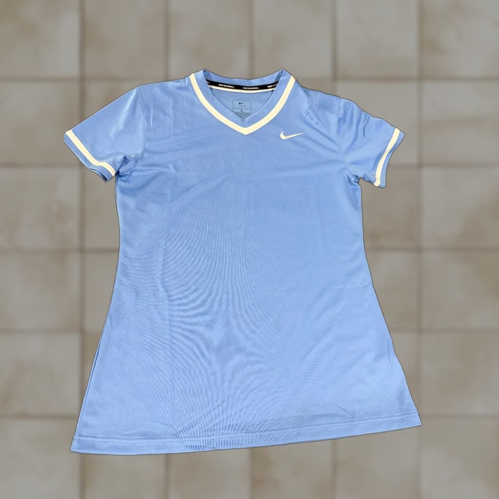 Nike Nike Dri-Fit baseball shirt Womens L blue Short Sleeve athletic logo Nike Shirt Size L / US 10 / IT 46 - 1 Thumbnail
