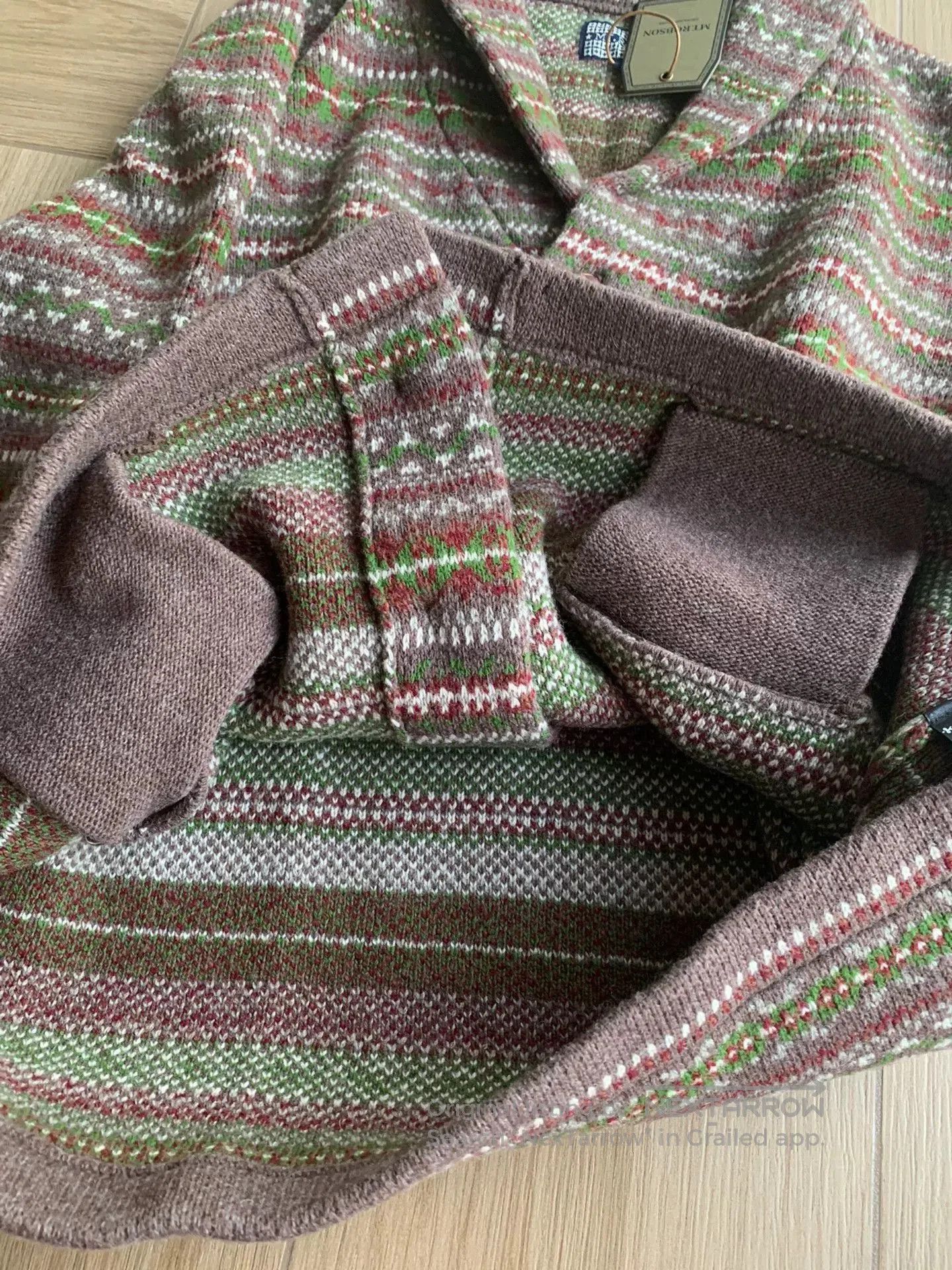 Japanese Brand brown patterned wool cardigan with shawl collar. Size US L / EU 52-54 / 3 - 7 Thumbnail