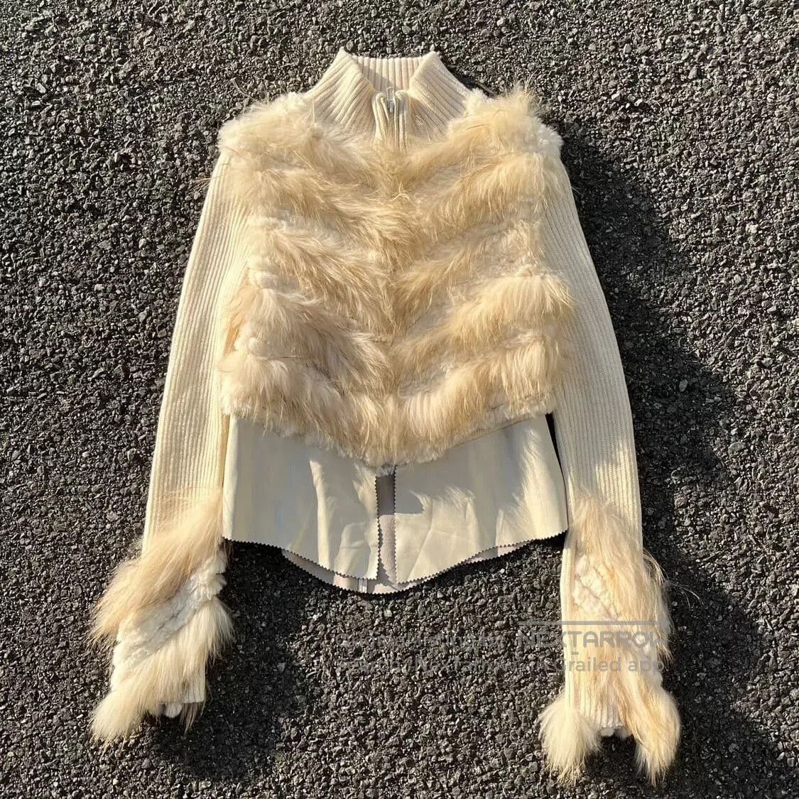 Vintage Knit Jacket with Fur Trim.