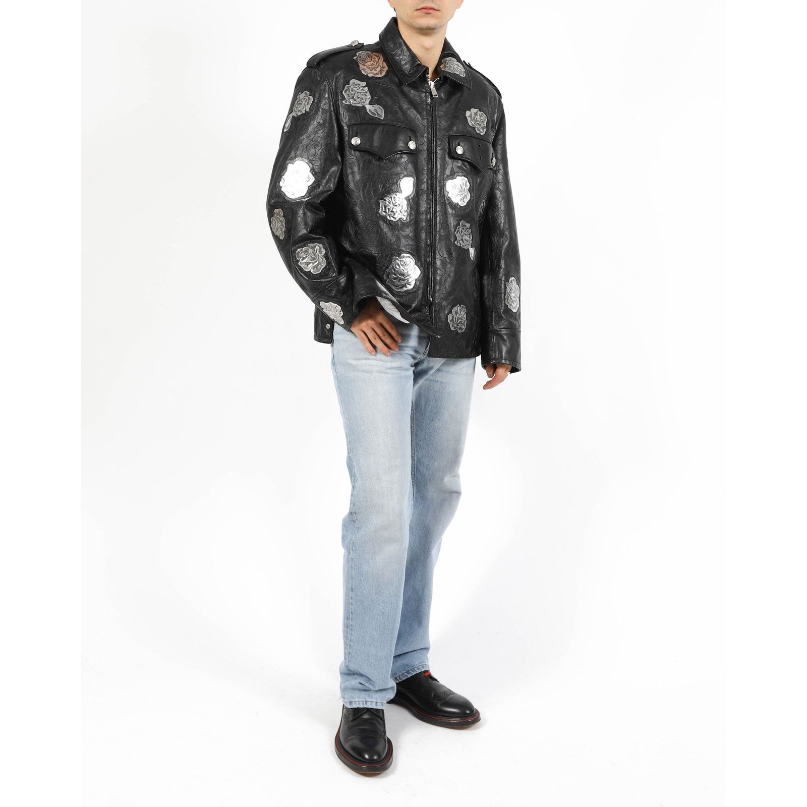 Calvin Klein 205W39NYC FW17 Rose Metal Appliqué Police Leather Jacket Size US L / EU 52-54 / 3 - 5 Thumbnail