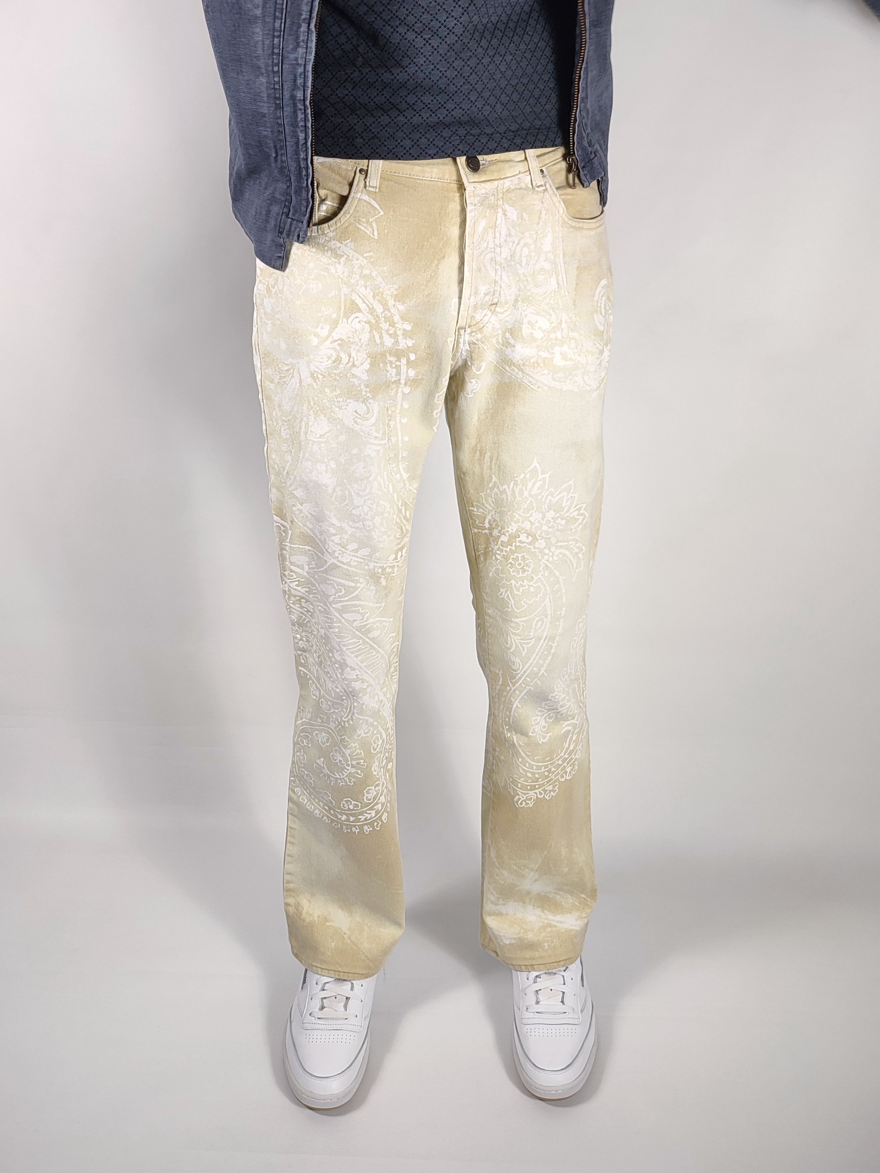 image of Just Cavalli x Roberto Cavalli Archive Roberto Cavalli 2003 Bandana Denim Pants in Sand (Size 30)