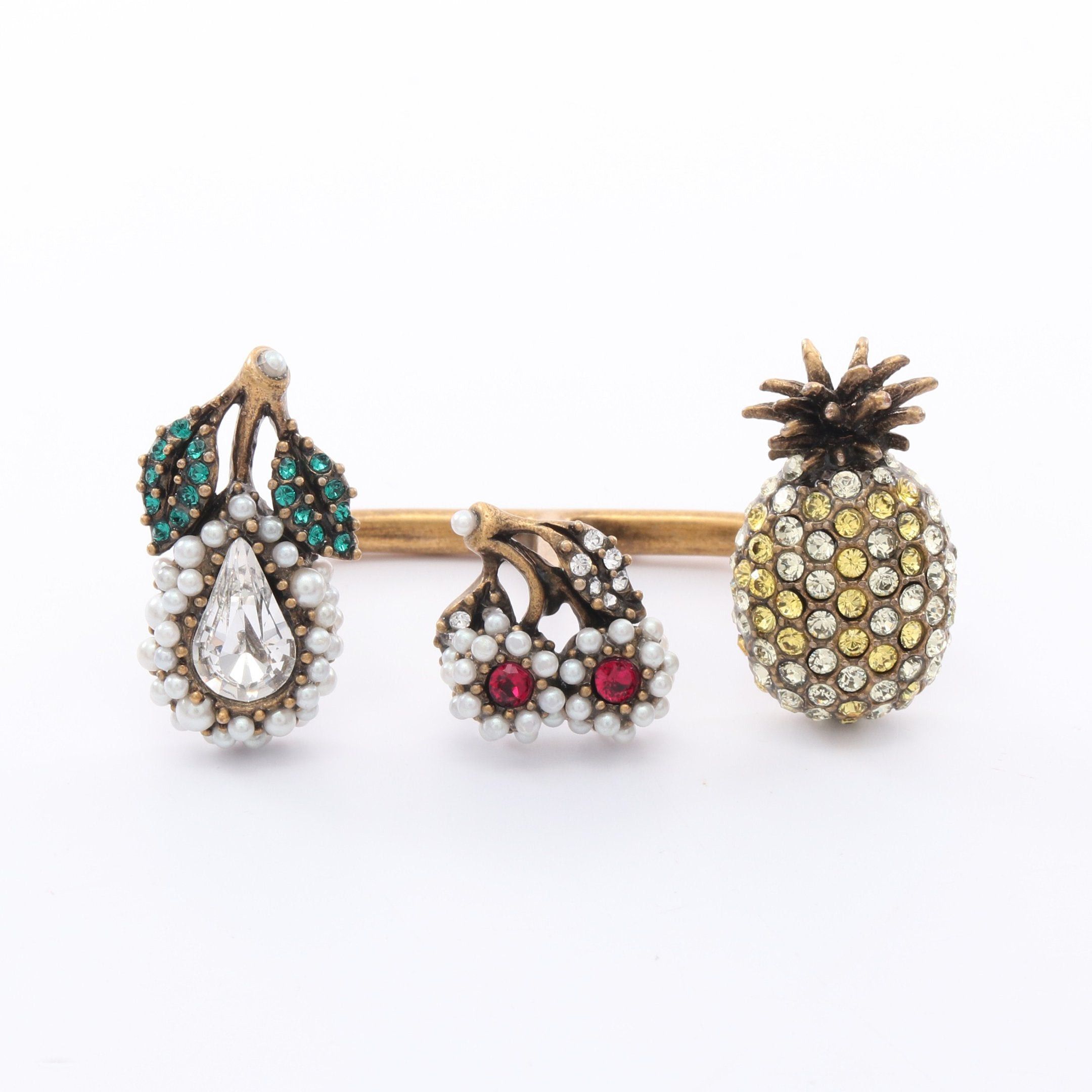 Gucci Gucci Double Finger Ring Fruits Gp Fake Pearl Rhinestone Gold Multicolor Size ONE SIZE - 1 Thumbnail