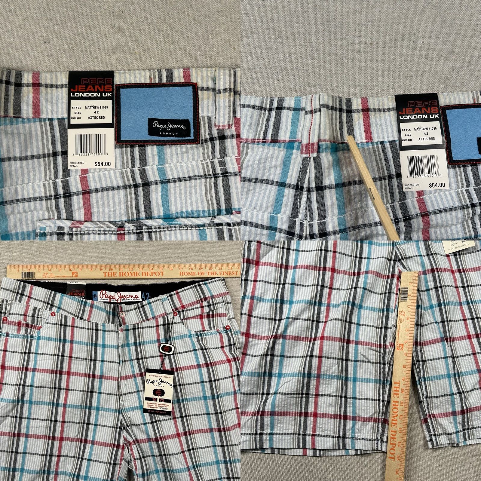 Pepe Jeans Pepe Jeans London Shorts Mens 42 Seersucker Plaid Bermuda Hip Hop Multicolor Cotton 5-Pocket 14in Inseam Baggy Relaxed Casual Mens Size US 42 / EU 58 - 8 Thumbnail