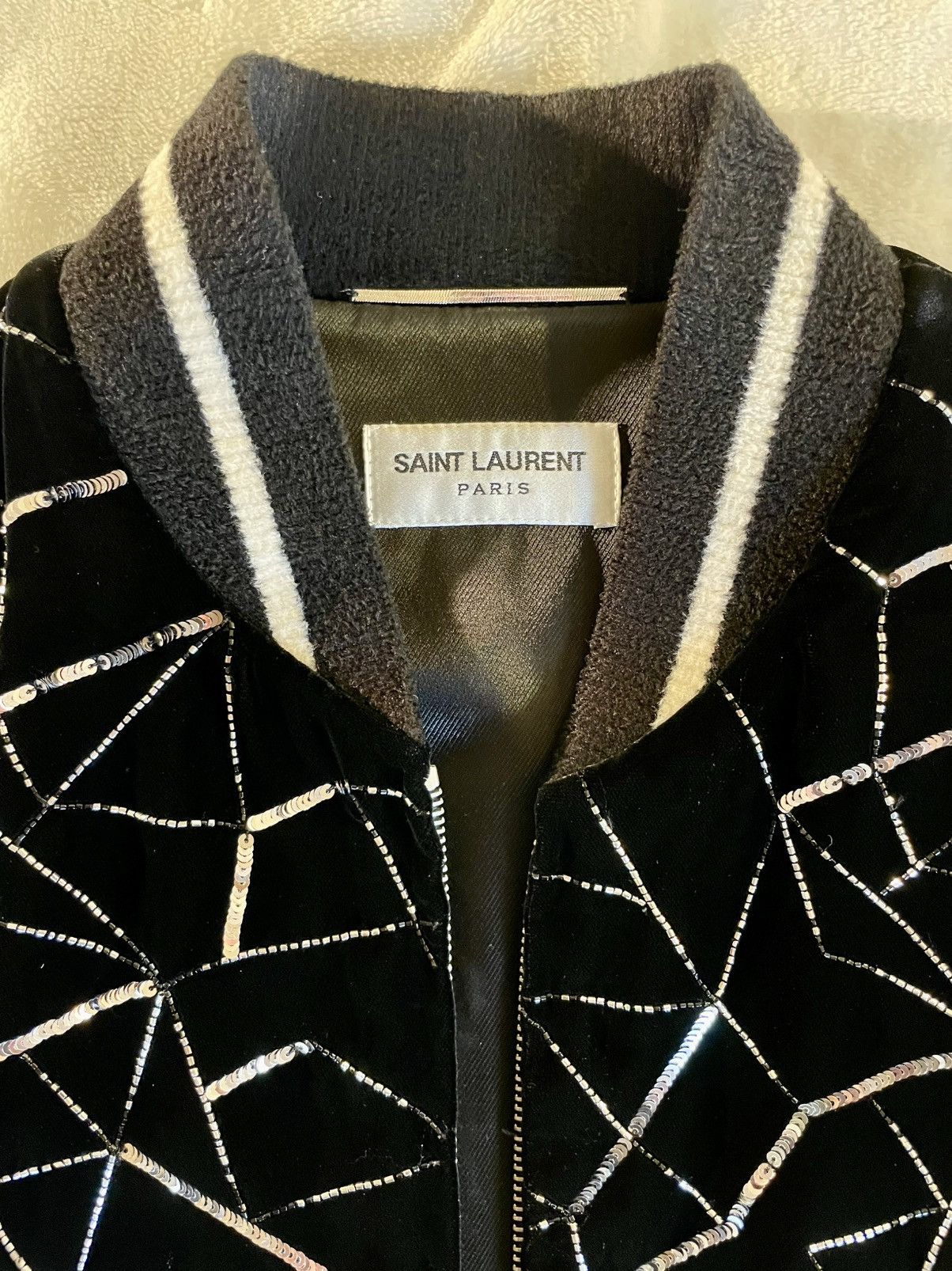 Saint Laurent Paris Saint Laurent Paris Teddy Varsity Sequin Bomber Jacket Black Size US S / EU 44-46 / 1 - 16 Thumbnail