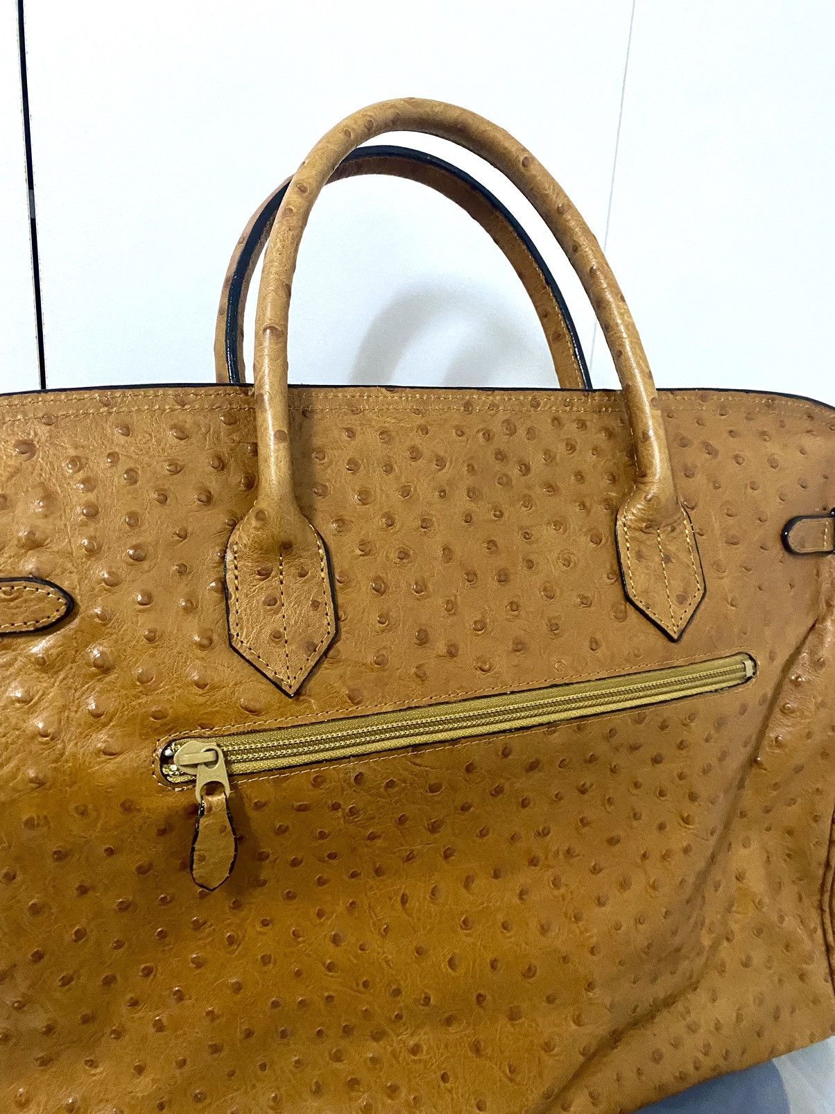 Japanese Brand Rare Ostrich patina Leather Birkin Bag Size ONE SIZE - 8 Thumbnail