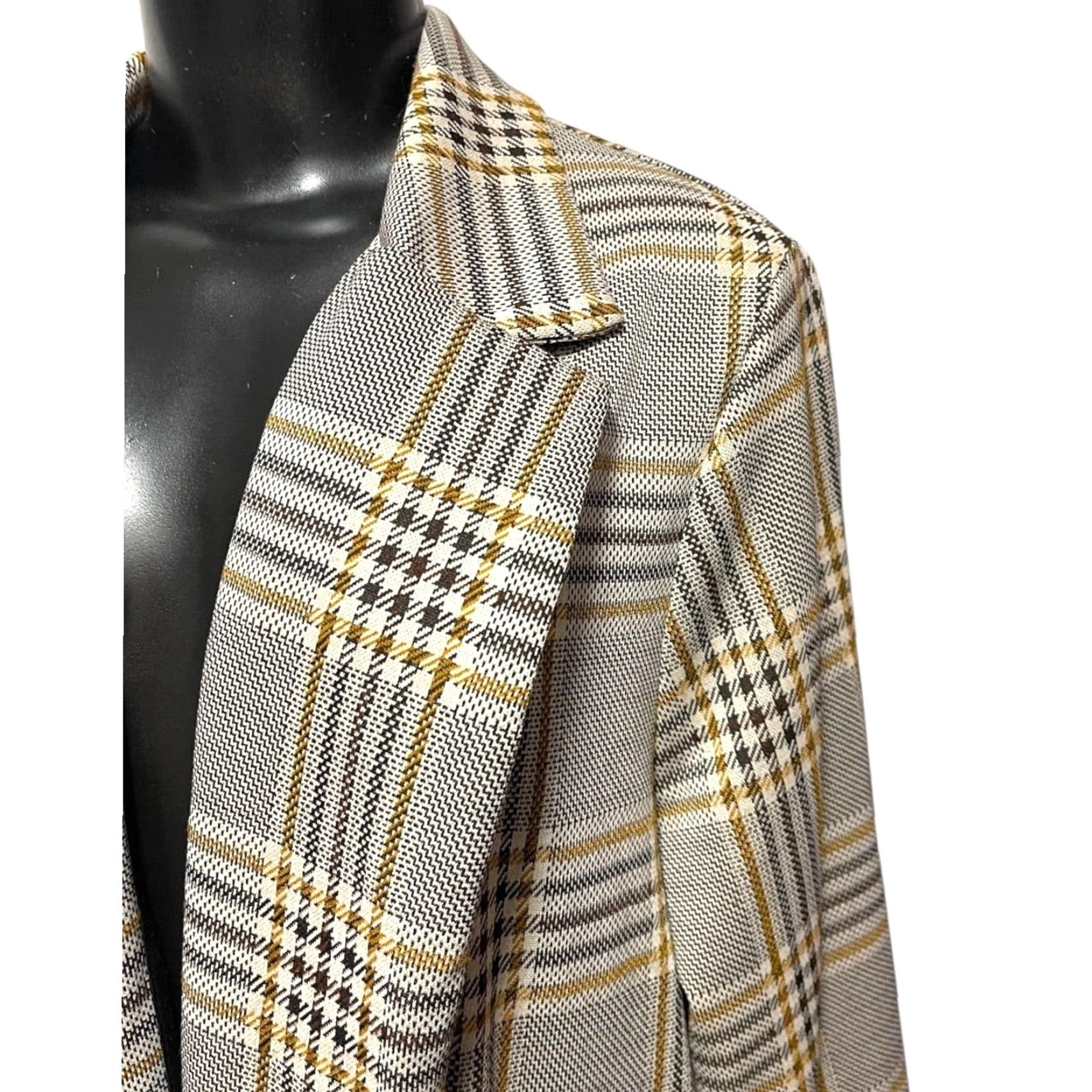 Etro VINTAGE Melloday Collared Long Plaid Open Jacket Pockets Womens Retro 1X Tan Polyester Jacket Women 1X XL? Size XL / US 12-14 / IT 48-50 - 6 Thumbnail