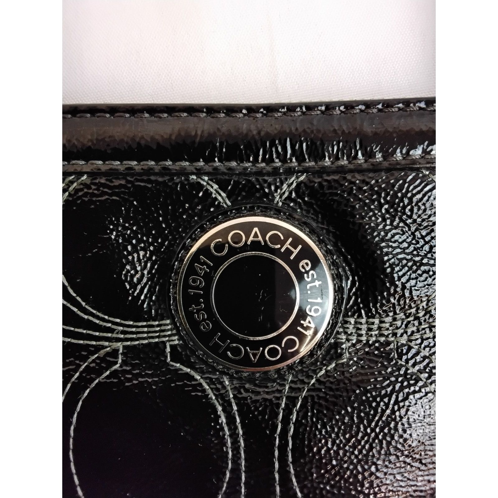 Coach Coach Signature Stitch Tote Bag Black Patent Leather Size ONE SIZE - 10 Thumbnail