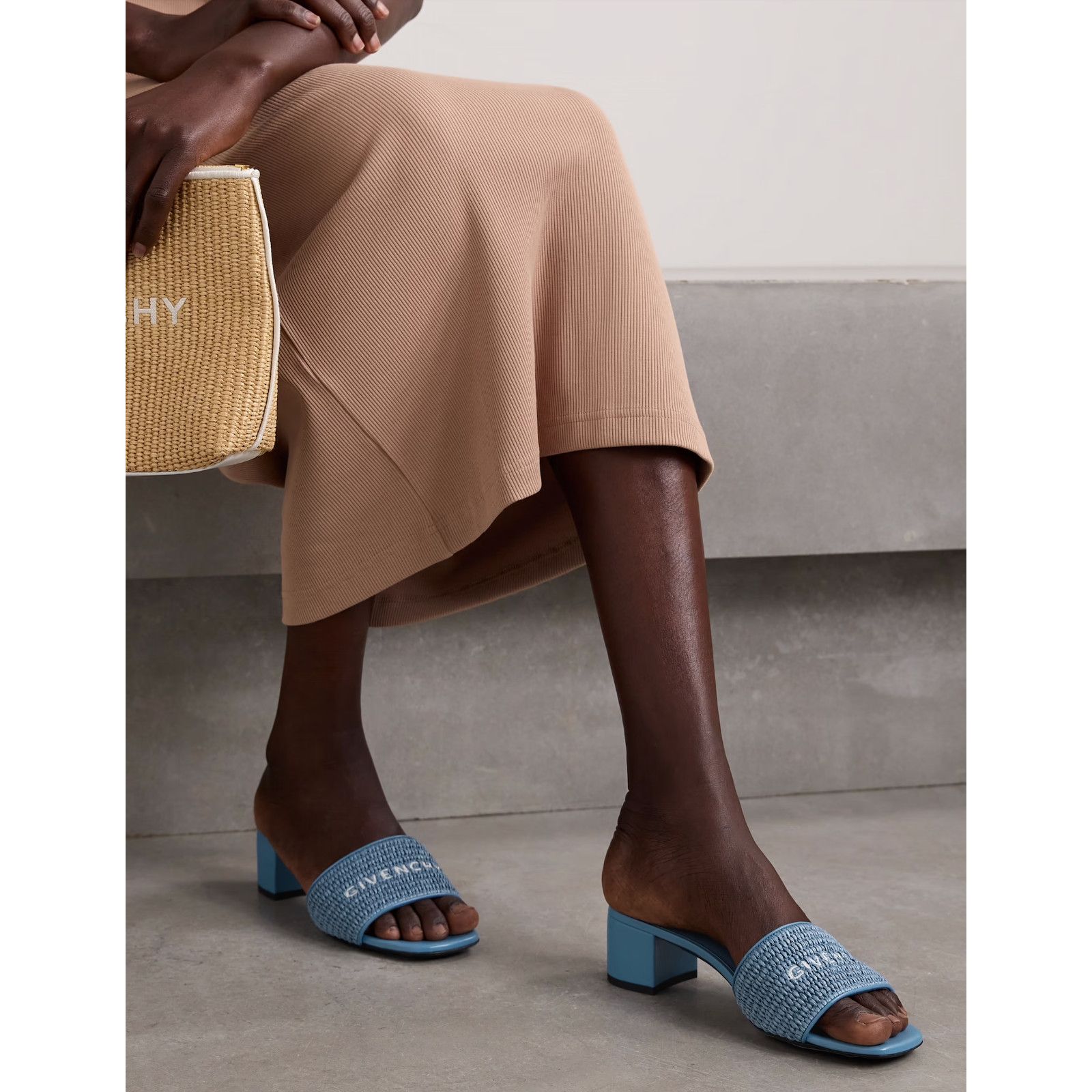 Givenchy Givenchy 4G Denim Blue Raffia Logo Leather Slide On Mule Size US 9.5 / IT 39.5 - 3 Thumbnail