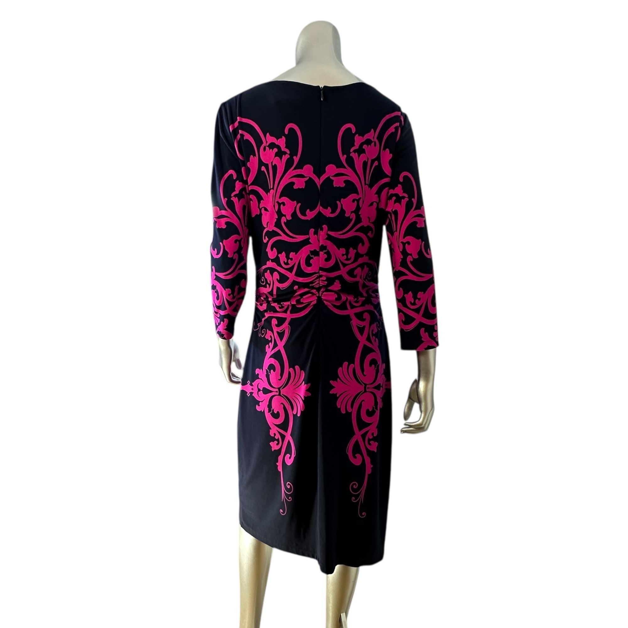 Other David Meister Black & Pink Scroll Print Midi DressV-Neck 3/4 Size XL / US 12-14 / IT 48-50 - 3 Thumbnail