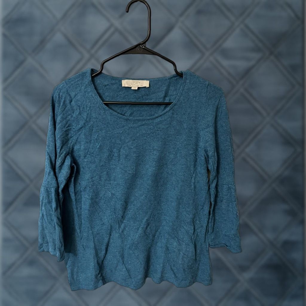 Ann Taylor VINTAGE Ann Taylor Loft Sweater Womens Small Blue Italian Yarn 3/4 Sleeve Pullover Wool? Not Wool. Size S / US 4 / IT 40 - 1 Thumbnail