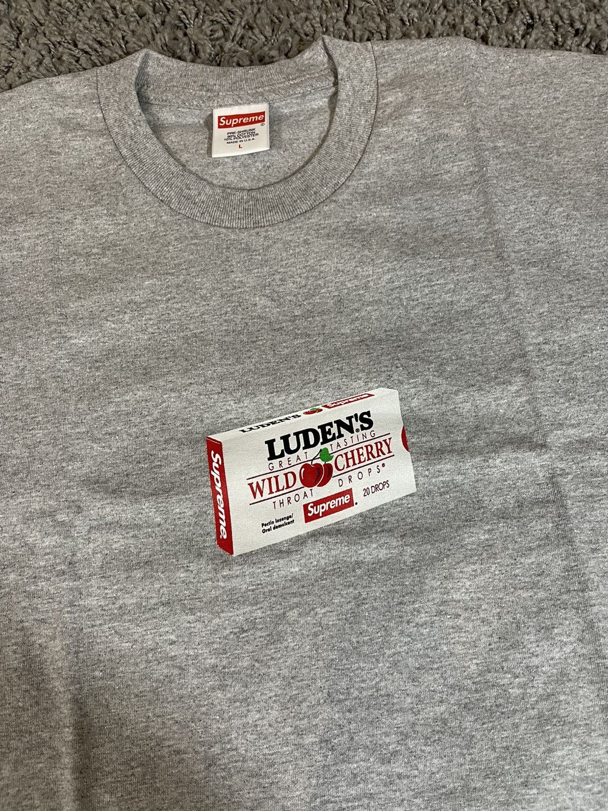Supreme 2018FW Supreme Luden’s Cherry Candy Throat Drops Tee Grey Size US L / EU 52-54 / 3 - 2 Thumbnail
