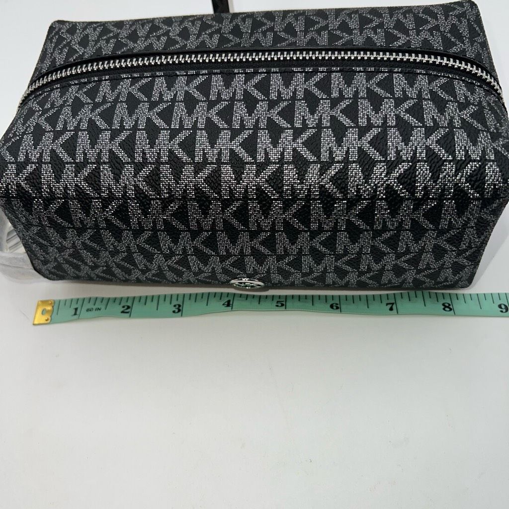 Michael Kors Michael Kors Black and Silver MD Travel Case with Snakeskin Embossed Leather on bottom and Handle Size ONE SIZE - 7 Thumbnail