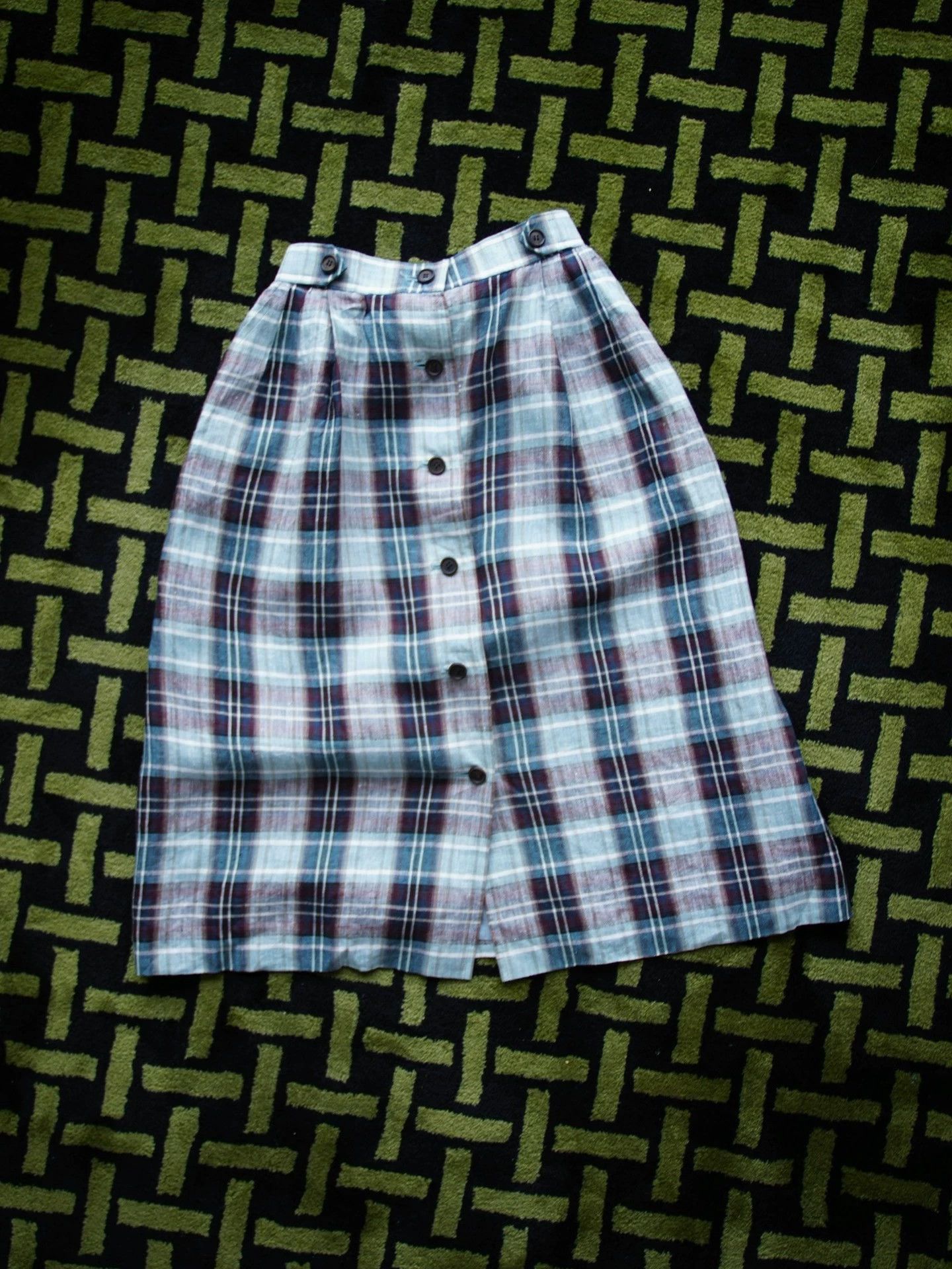 Yves Saint Laurent YSL Vintage Blue Check Linen Skirt Size 26" / US 2 / IT 38 - 5 Thumbnail