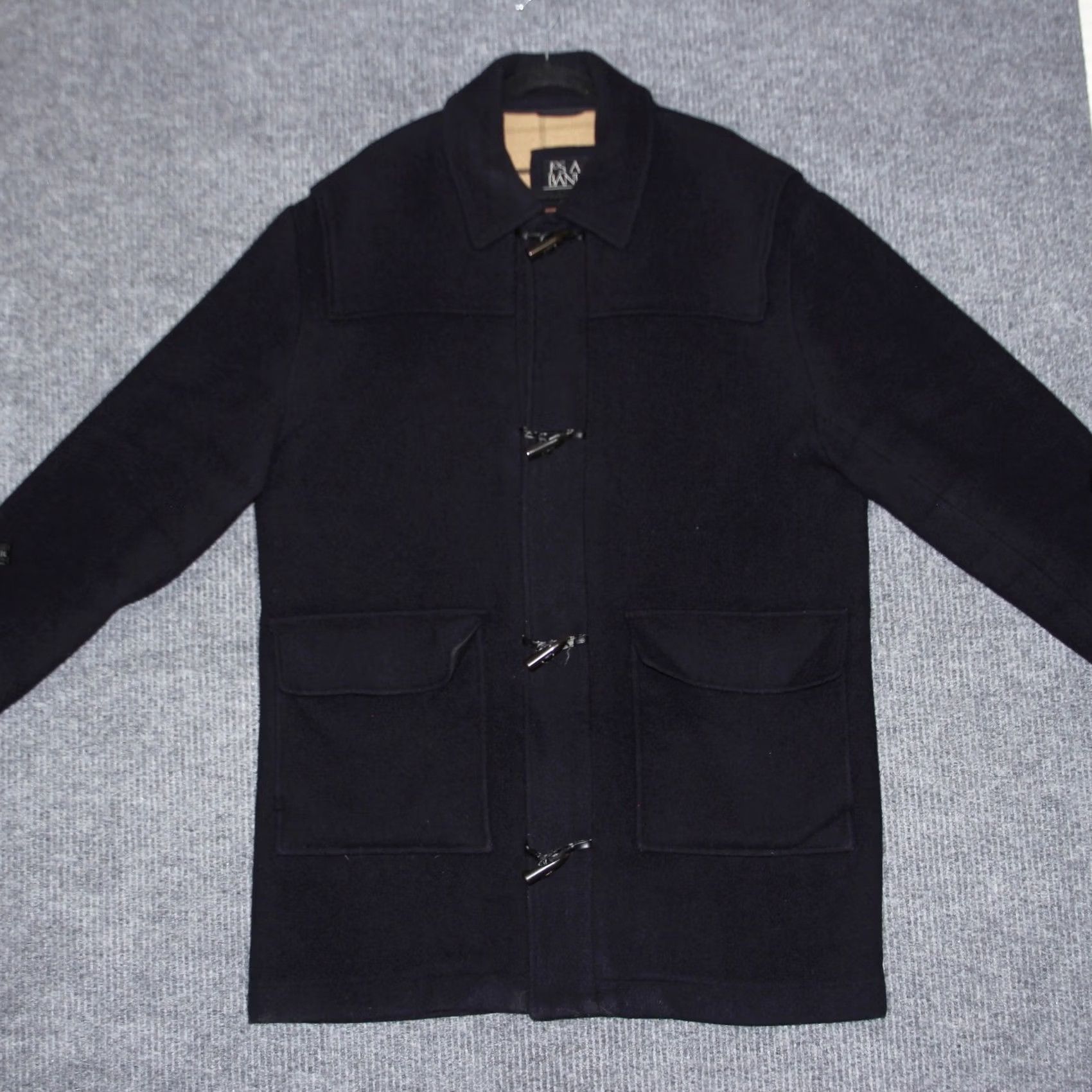 Vintage JOS A BANK Duffle Coat Mens L Navy Wool Blend Toggle Closure Pockets Lined Size US L / EU 52-54 / 3 - 3 Thumbnail
