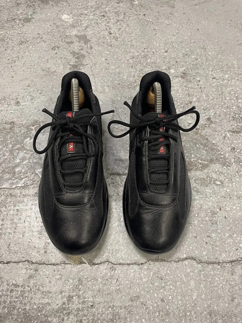 Prada × Vintage 2000s Prada America s Cup Black Leather Low Sneakers Size US 5 / IT 35 - 3 Thumbnail