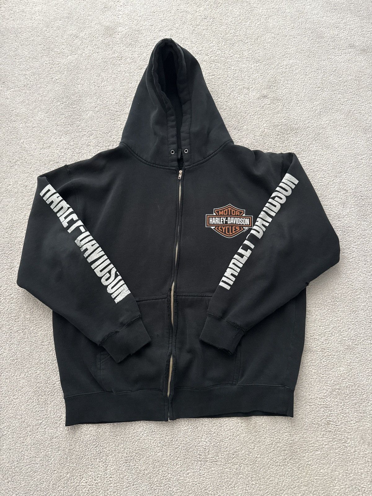 Vintage trashed harley davidson zip up hoodie