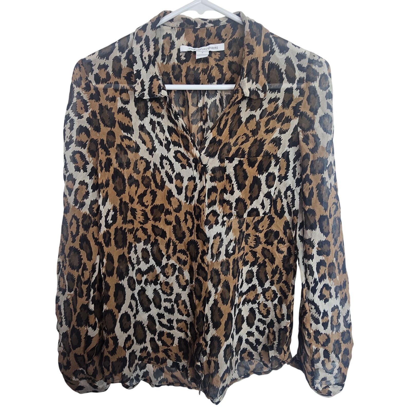 Diane von Furstenberg DIane Von Furstenberg DVF Women Silk Sheer Leopard Print Top Size XS / US 0-2 / IT 36-38 - 1 Thumbnail