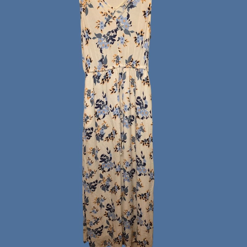Lucky Brand Lucky Brand Dress Womens Large White Blue Floral V Neck Maxi Sundress Boho Lined Size L / US 10 / IT 46 - 1 Thumbnail